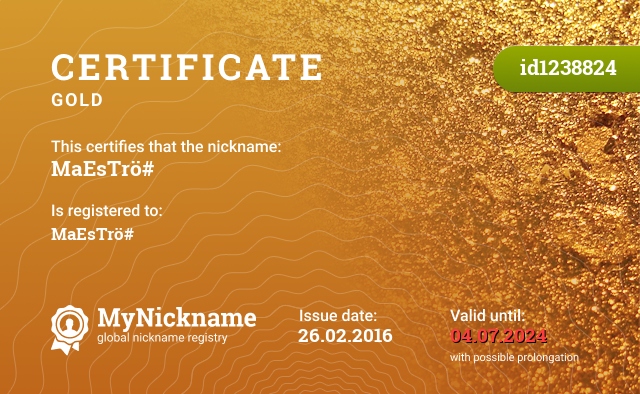 Certificate for nickname MaEsTrö#, registered to: MaEsTrö#