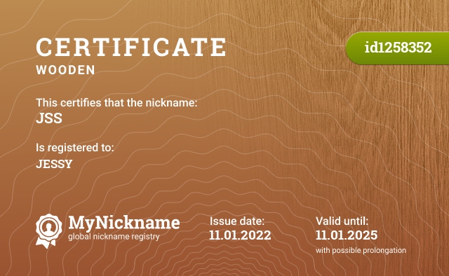 Certificate for nickname JSS, registered to: JESSY