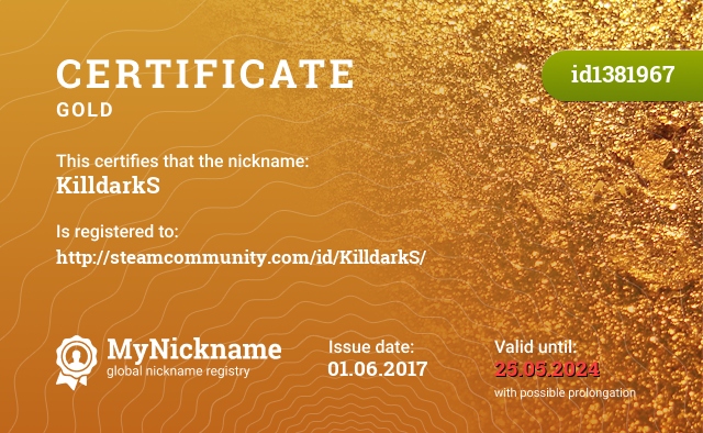 Certificate for nickname KilldarkS, registered to: http://steamcommunity.com/id/KilldarkS/
