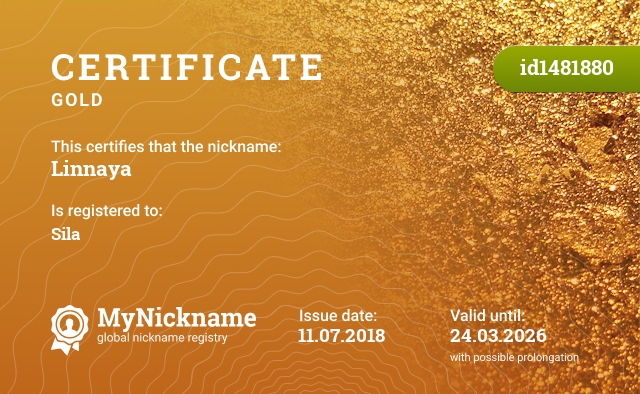 Certificate for nickname Linnaya, registered to: Sıla