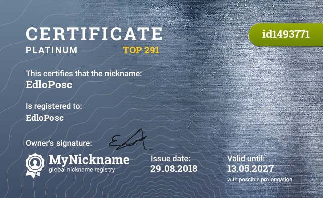 Certificate for nickname EdloPosc, registered to: EdloPosc
