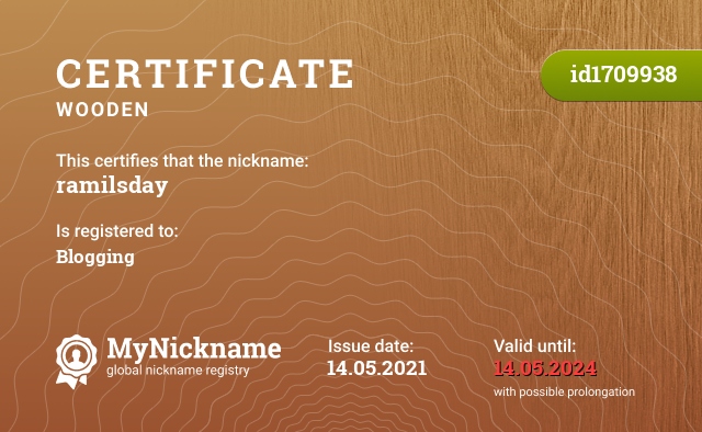 Certificate for nickname ramilsday, registered to: Блогерство