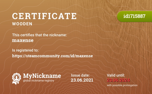 Certificate for nickname maxense, registered to: https://steamcommunity.com/id/maxense