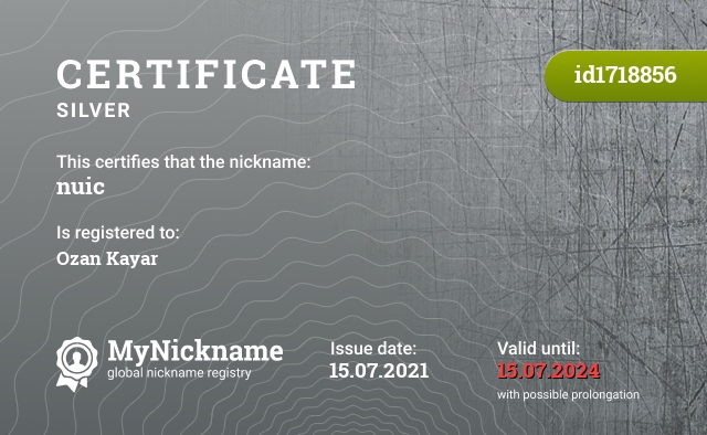 Certificate for nickname nuic, registered to: Ozan Kayar