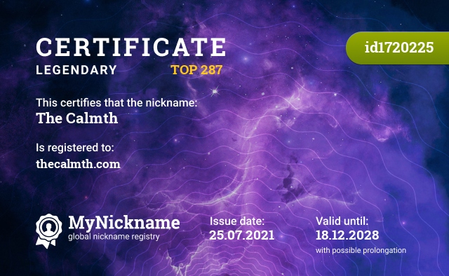 Certificate for nickname The Calmth, registered to: thecalmth.com