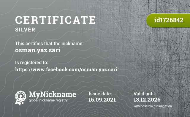 Certificate for nickname osman.yaz.sari, registered to: https://www.facebook.com/osman.yaz.sari