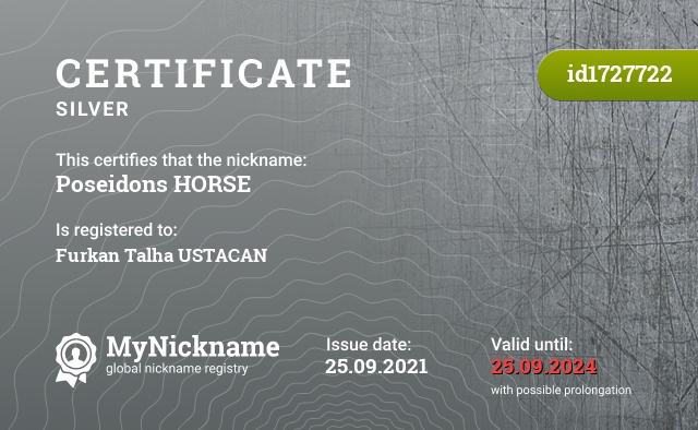 Certificate for nickname Poseidons HORSE, registered to: Furkan Talha USTACAN