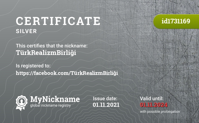 Certificate for nickname TürkRealizmBirliği, registered to: https://facebook.com/TürkRealizmBirliği