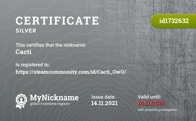 Certificate for nickname Cacti, registered to: https://steamcommunity.com/id/Cacti_OwO/
