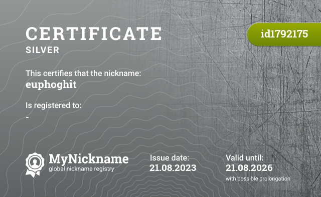 Certificate for nickname euphoghit, registered to: -
