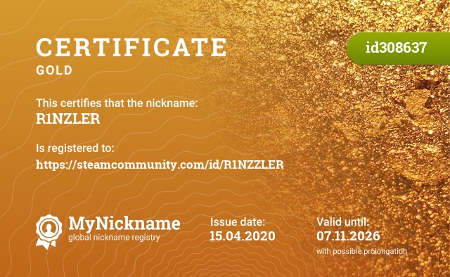 Certificate for nickname R1NZLER, registered to: https://steamcommunity.com/id/R1NZZLER