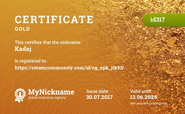 Certificate for nickname Kadaj, registered to: https://steamcommunity.com/id/sg_epk_jtk93/