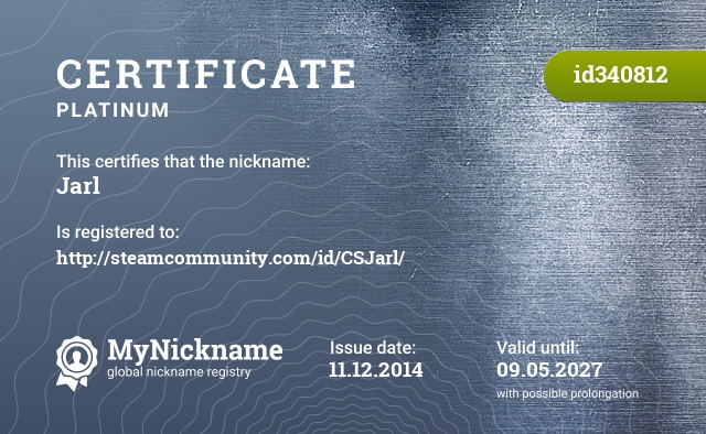 Certificate for nickname Jarl, registered to: http://steamcommunity.com/id/CSJarl/