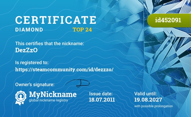 Certificate for nickname DezZzO, registered to: https://steamcommunity.com/id/dezzzo/