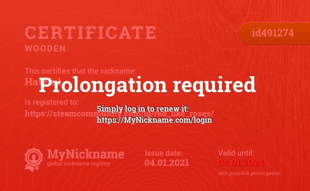Certificate for nickname Hateful, registered to: https://steamcommunity.com/id/red_like_roses/