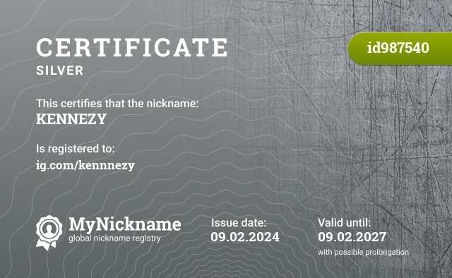 Certificate for nickname KENNEZY, registered to: ig.com/kennnezy